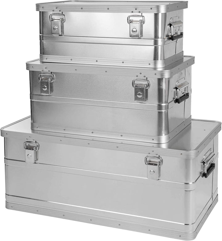 ONVAYA Alubox 3er Set stapelbar | Alukisten mit Deckel | Transportkiste | Aluminiumkiste | Aluminium