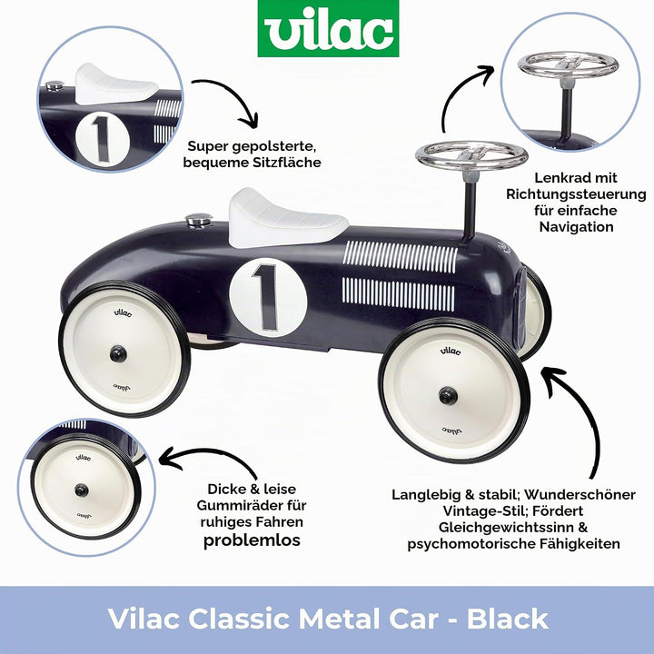 Vilac - Kindertrage - My Oldtimer-Rennwagen aus schwarzem Metall - Entwickelt die motorischen Fähigk
