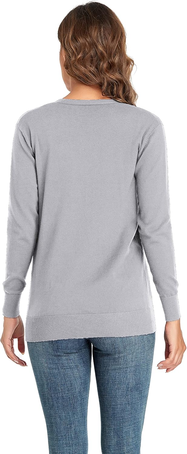 CUNYI Strickjacke für Damen Pullover mit V-Ausschnitt, S Hellgrau