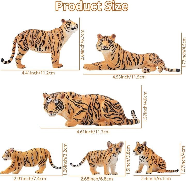 TOYMANY 6 Stück Tiger Tiere-Figuren mit Tigerjungen, Dschungeltierfiguren Spielzeugfiguren, Familien