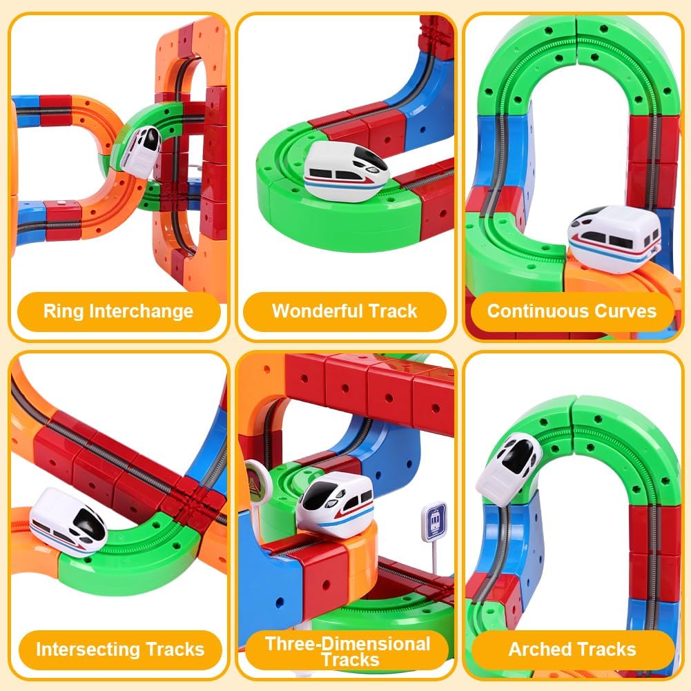 81 Stück Clickrail Electric Train Set, Magisches Schienen WüRfel Zug Set, Cube Track Block Zug mit S