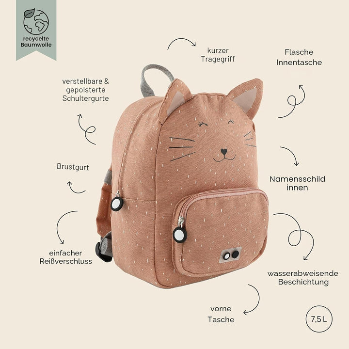 Trixie Rucksack - Rucksack für Kind - für Jungen und Mädchen - Kleiner Turnbeutel Dunkelrosa Mrs Cat