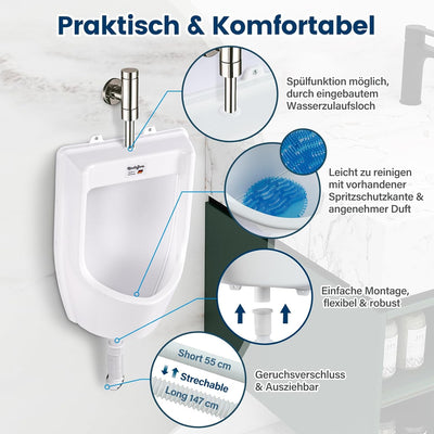 Urinal Kunststoff Pissoir mit Schlauch, Urinalsieb & Zubehöhr - Herren Männer WC Set Steh Klo Urinal