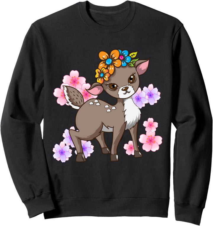 Süsses Reh Süsse Rehe Hirsch Wild Rotwild mit Blumen im Wald Sweatshirt
