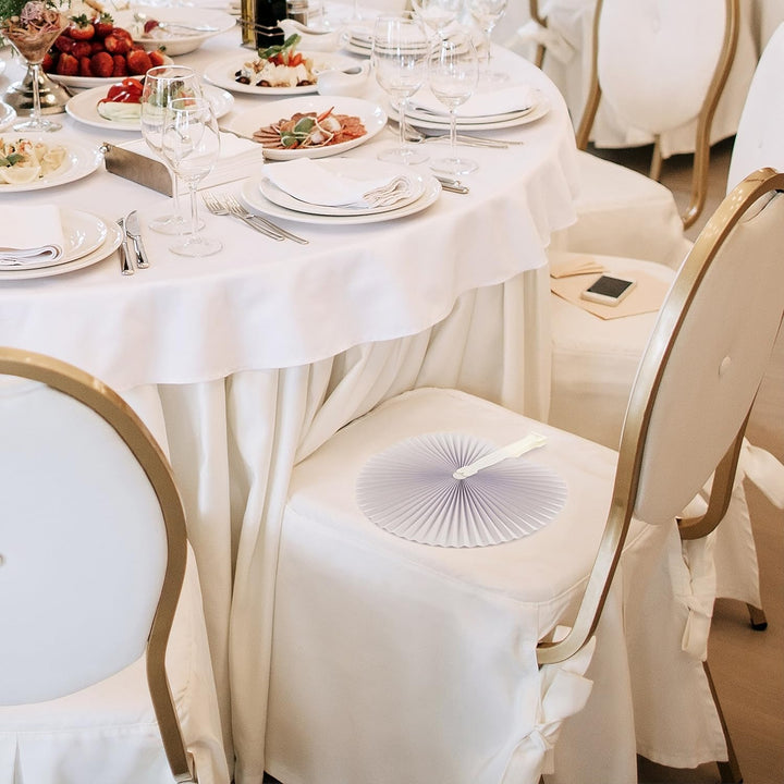WeddingTree 60x Handfächer Hochzeit - Weiss - Papierfächer Hochzeit mit Griff und Verschluss - Handf