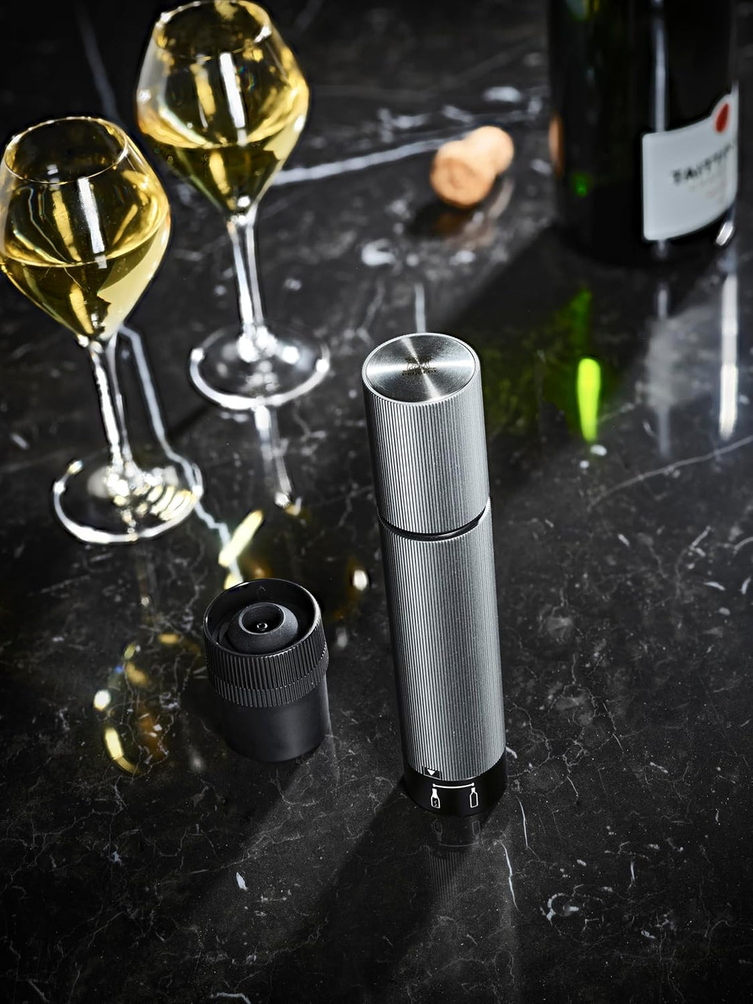 2in1 Vakuumpumpe für Wein & Champagner, 20 cm, Aluminium Karbonfarben Manuelle, Karbonfarben Manuell