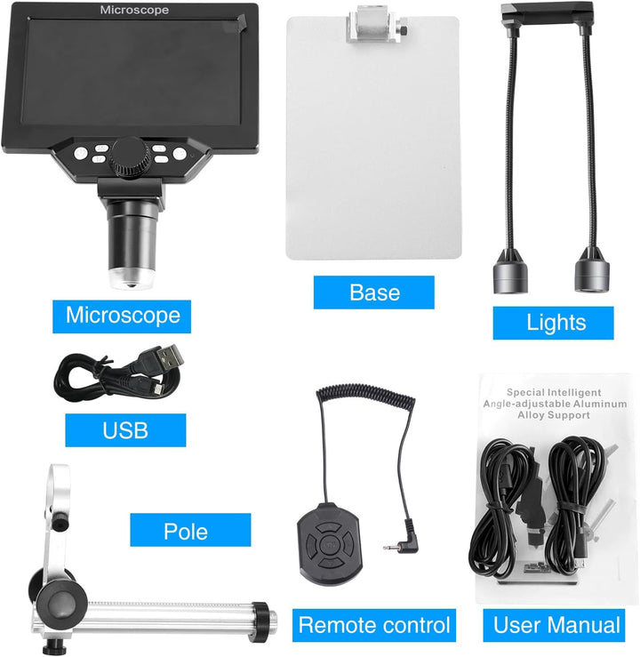 Koolertron LCD Digital Mikroskop, 7 Zoll 1080P USB Mikroskop mit Licht und Fernbedienung, Mikroskopk