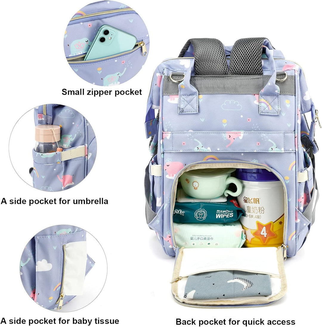 Wickeltasche Rucksack für Babys, Mädchen, Mutter, wasserdicht, grosse Windeltaschen für Frauen, Elef