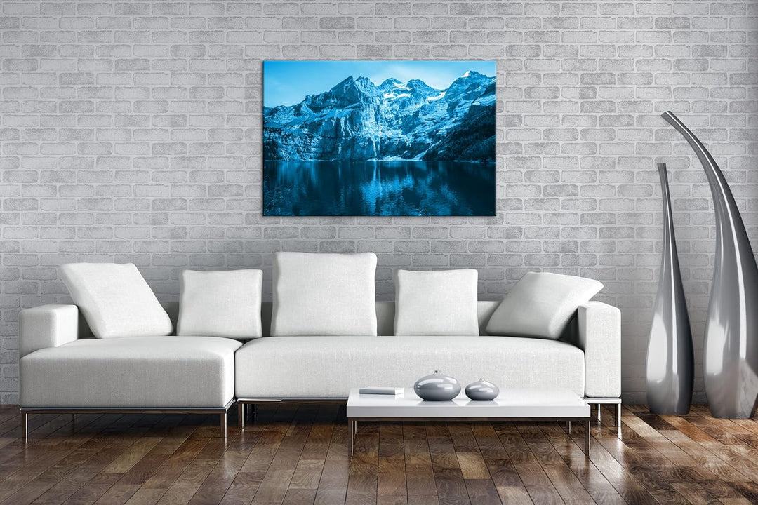 deyoli Bergsee Oeschinensee Schweiz Format 80x60 Effekt: Monocrome Blau als Leinwandbild, Motiv fert