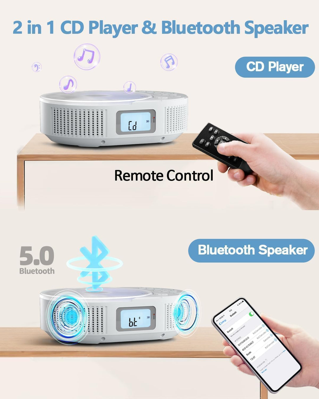 Desobry CD Player tragbar Kinder klein mit Bluetooth discman Kinder Lautsprecher Radio Boombox-CD-Pl