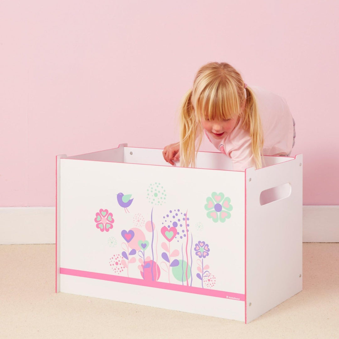 Blumen und Vögel - Spielzeugkiste für Kinder – Aufbewahrungsbox für das Kinderzimmer, 39.5x39.5x60.0