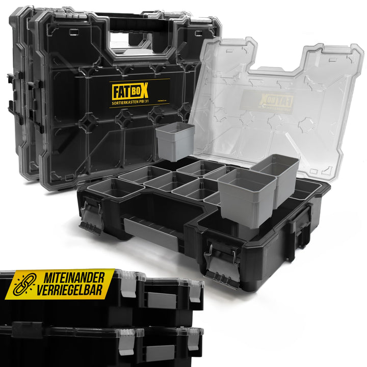 Fatbox XXL Organizer Sortierkasten Sortimentskasten Kleinteilemagazin Aufbewahrungsbox Koffer (Schwa