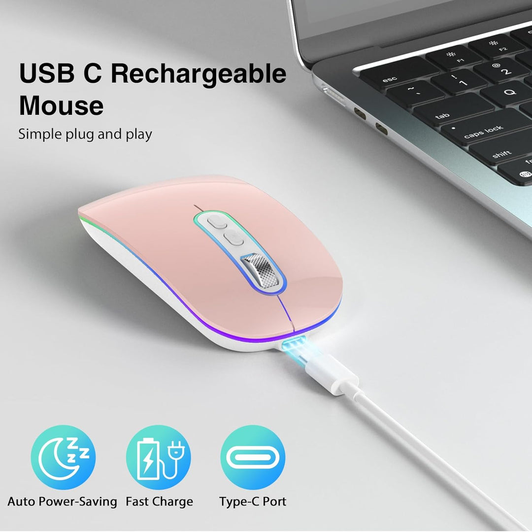 cimetech Bluetooth Maus kabellos (Bluetooth 5.1 + USB 2,4 GHz) LED Dual Mode- Wiederaufladbare Optis