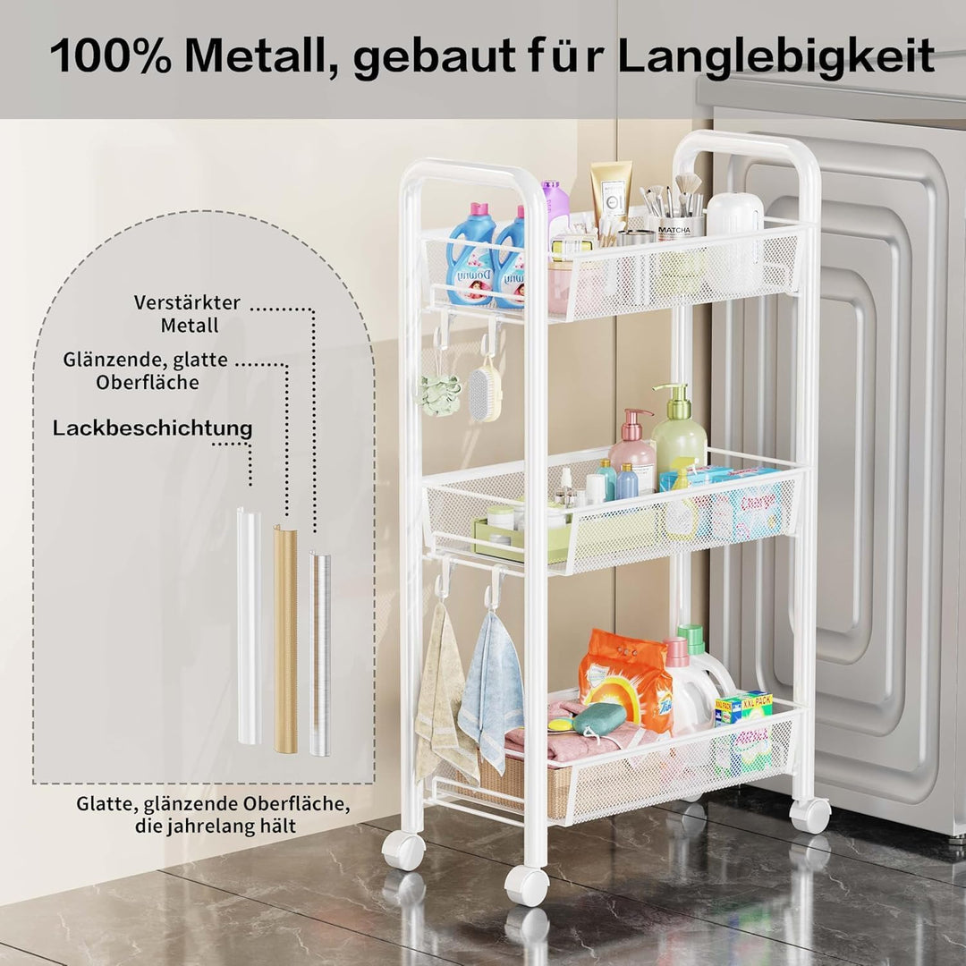Rollwagen Metall Servierwagen,Küchenwagen,Küche,360° drehbare Räder,Aufbewahrungswagen mit 3/4/5 Ebe