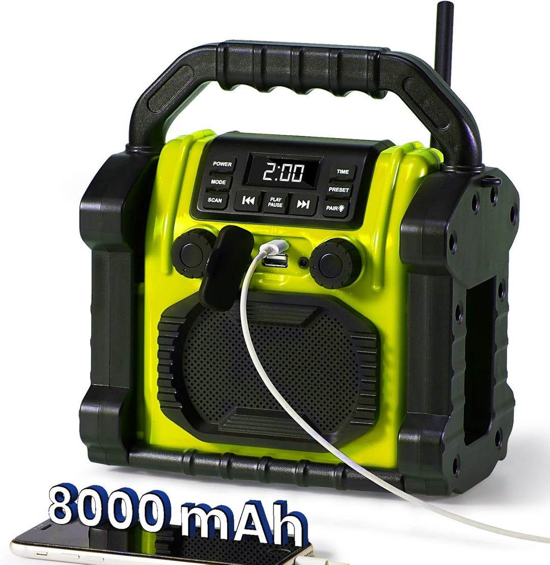 Bingxue FM-Radio-Empfänger, USB-Bluetooth-Lautsprecher mit Uhr-Alarm/LED-Lichtern, tragbar, Antikoll