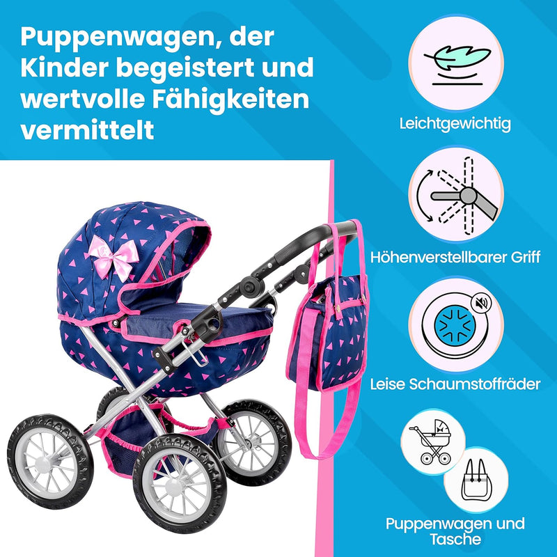 Kinderplay Puppenwagen ab 2 Jahren - Leichte und Stabile Konstruktion, Kinderpuppenwagen, Höhenverst