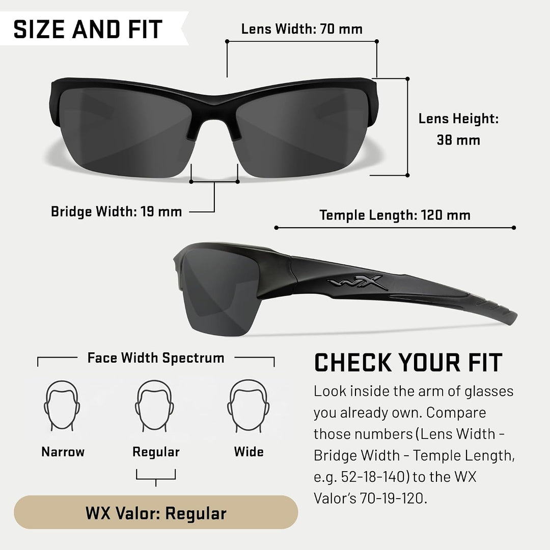 Wiley X Unisex Wx Valor Ersatzlinsen-Set, Matte Black/Ops Smoke Grey, S-L