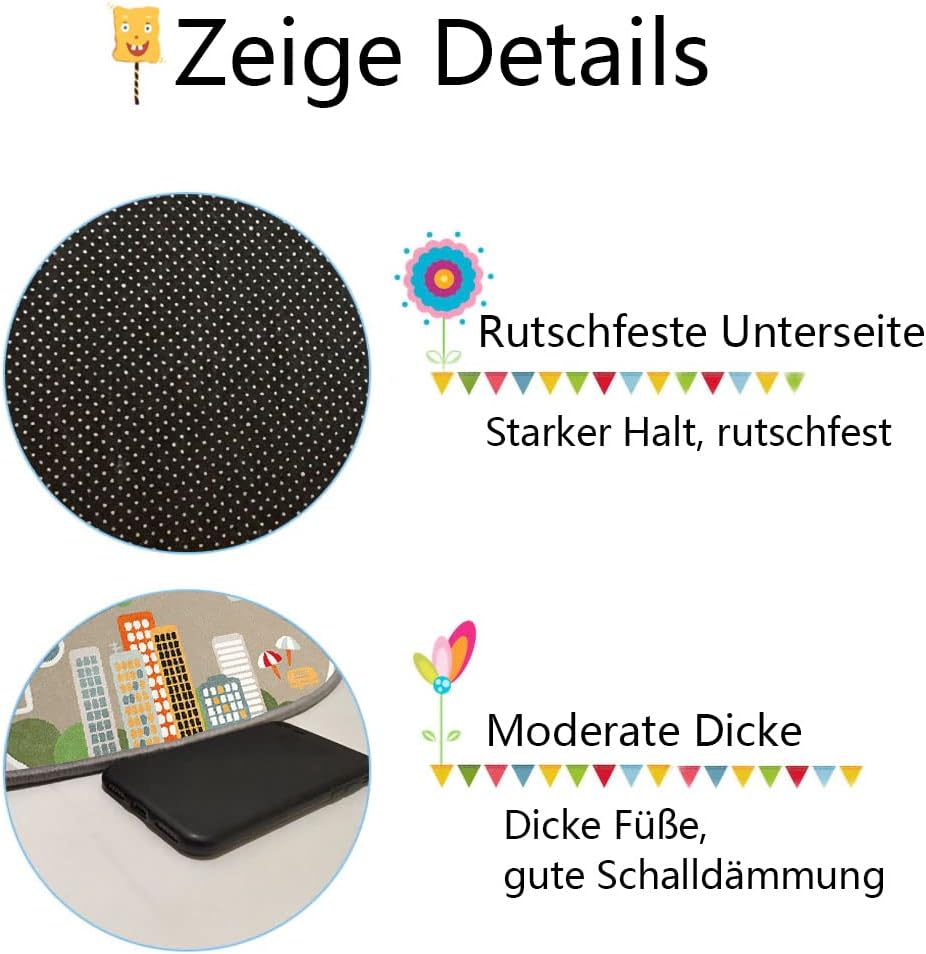 Autoteppich Spielteppich Strasse, Kinderteppich Jungen Strassenteppich, Bauteppich Fahrzeug Teppich