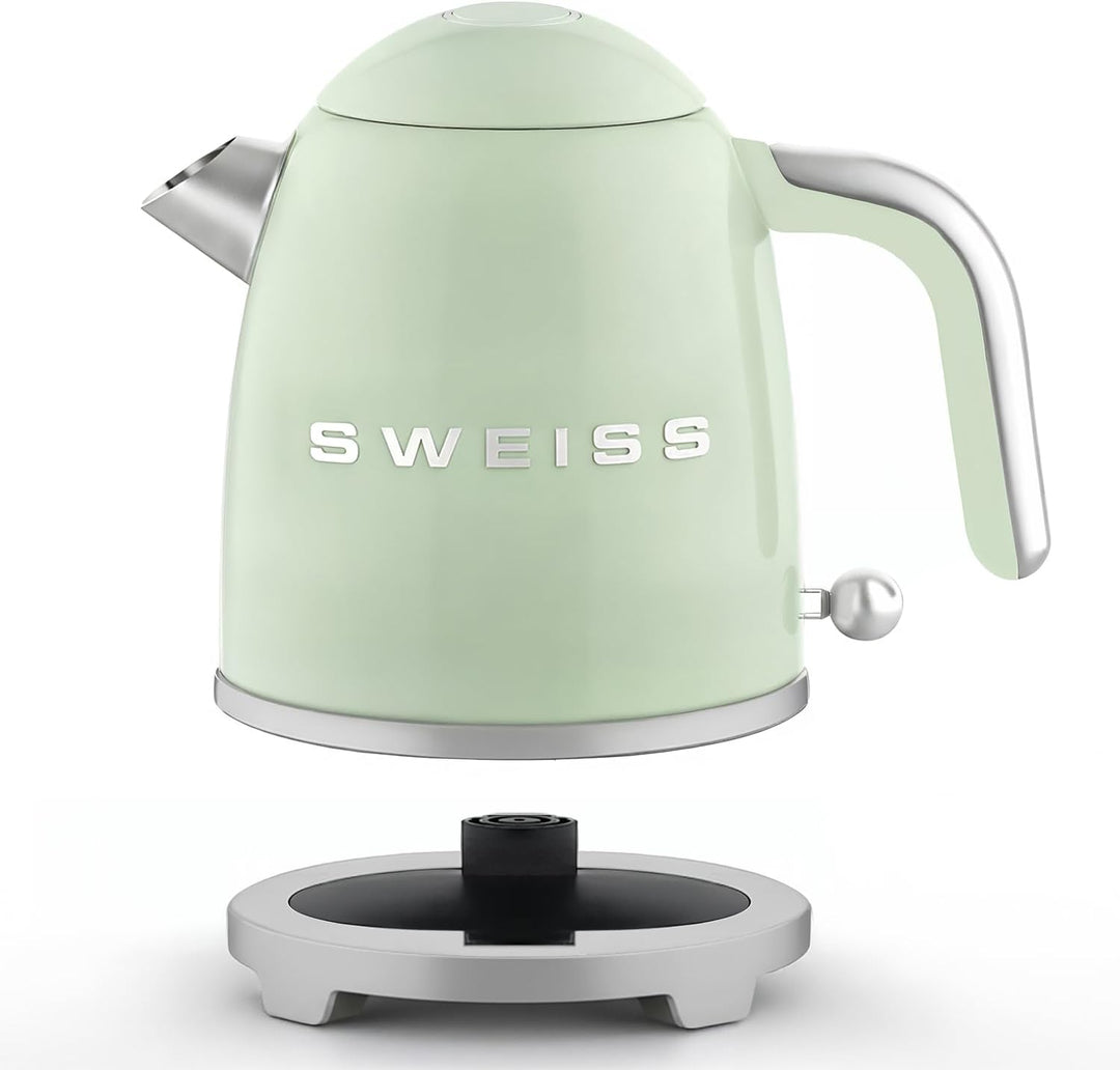 SWEISS Elektrischer Wasserkocher im Vintage-Stil, 1 l, kompakter Edelstahl, 1000 W, schnelles Kochen