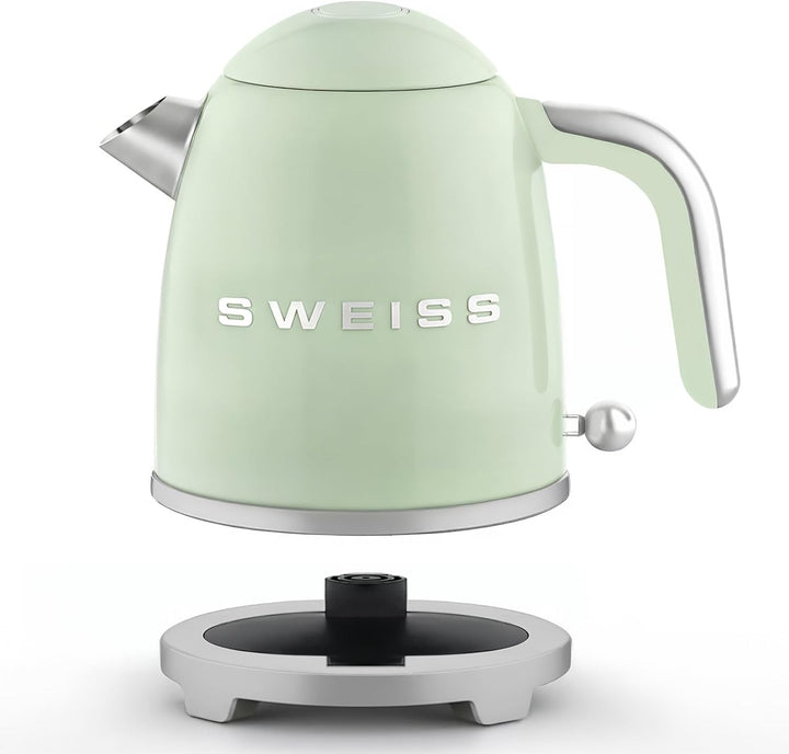 SWEISS Elektrischer Wasserkocher im Vintage-Stil, 1 l, kompakter Edelstahl, 1000 W, schnelles Kochen