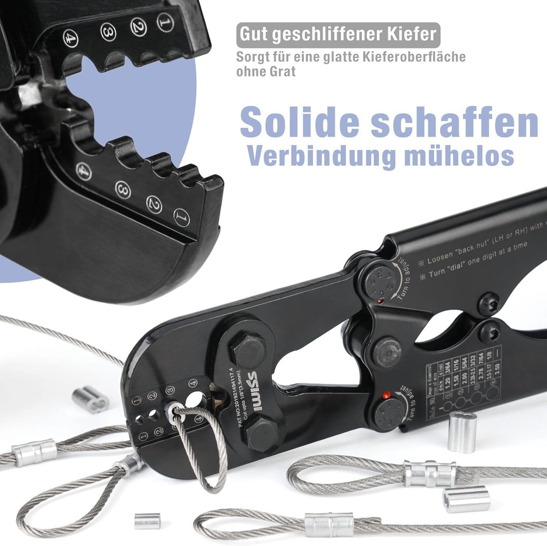 iCrimp IWS-1608M-C Drahtseil Crimpzange 1,2–3,5 mm mit Schneider | Drahtseil Crimpwerkzeug mit integ