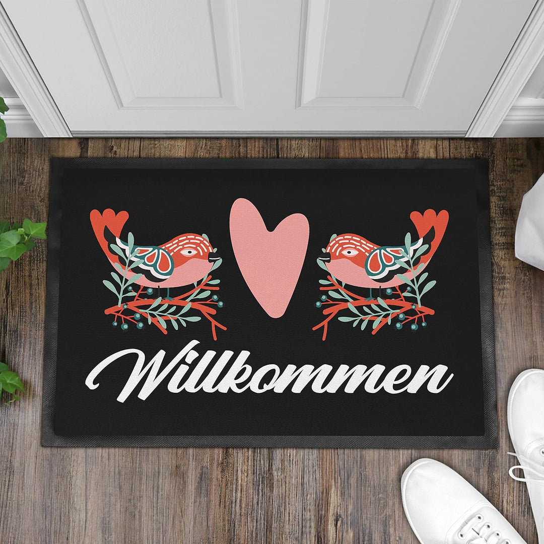Trendation - Willkommen Vogel Grafik Fussmatte Geschenk Schöne Fussmatte Aussen und Innenbereich 60x