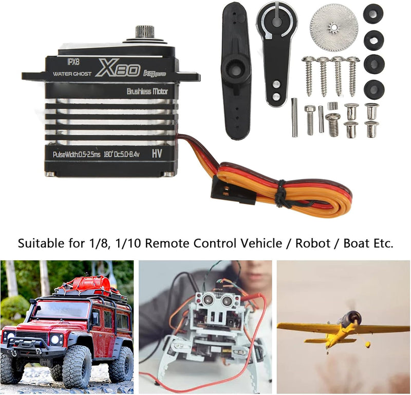 80KG RC Car Servo, Aluminiumlegierung High Torsion IPX8 Wasserdichtes RC Digital Servo für 1/8 1/10