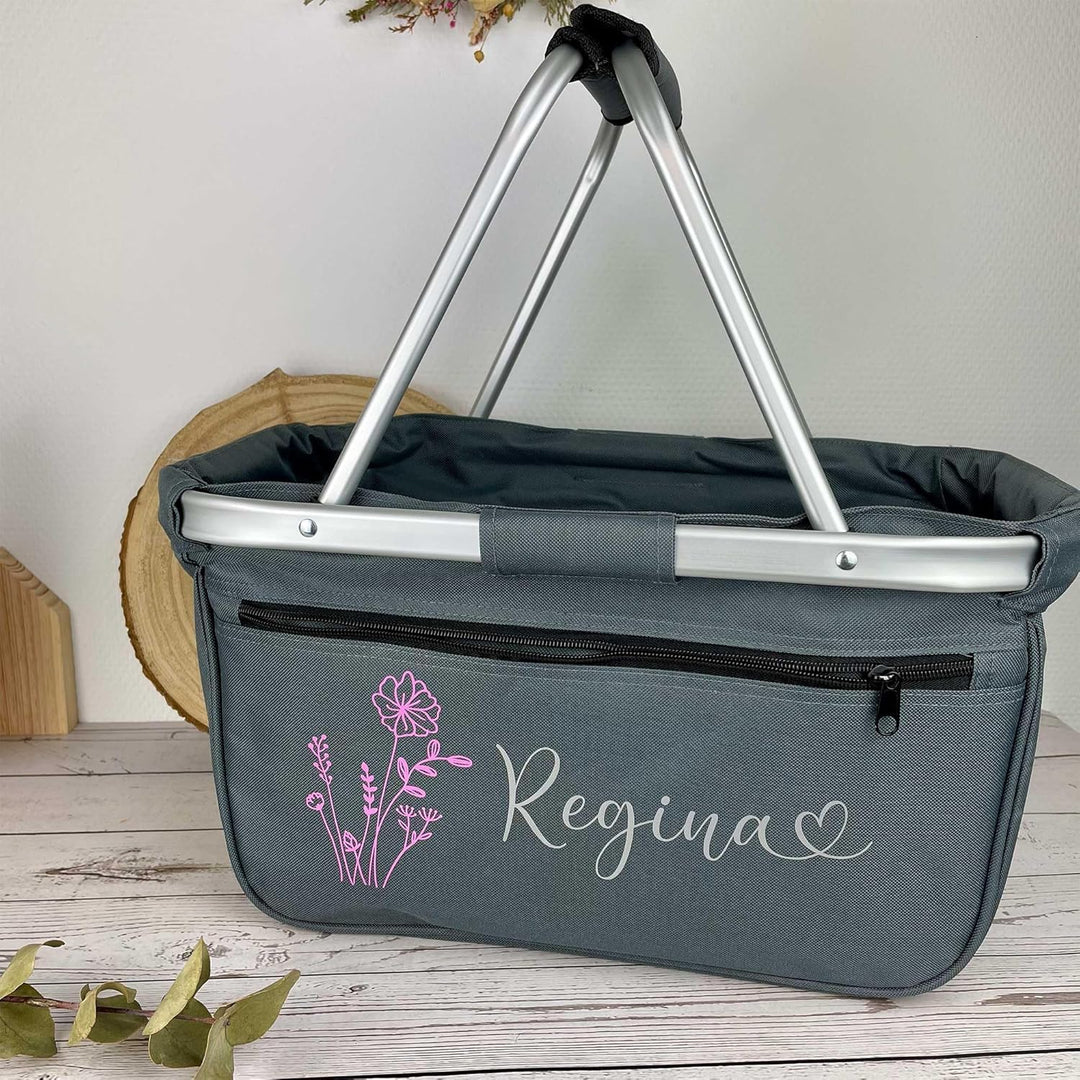 Einkaufskorb personalisiert I Blume Name Herzschrift I faltbar Geschenk Geburtstag Weihnachten Fraue