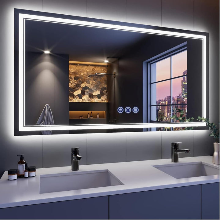 Badspiegel mit Beleuchtung 150x70cm, Badezimmerspiegel Wandspiegel und Touch-Schalter, IP65-Led-Spie