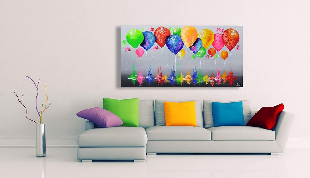 Monica Mirafiori I 100% HANDGEMALT I Gemälde 99 Luftballons 100x50cm | Gemälde Handgemalt | Acrylgem