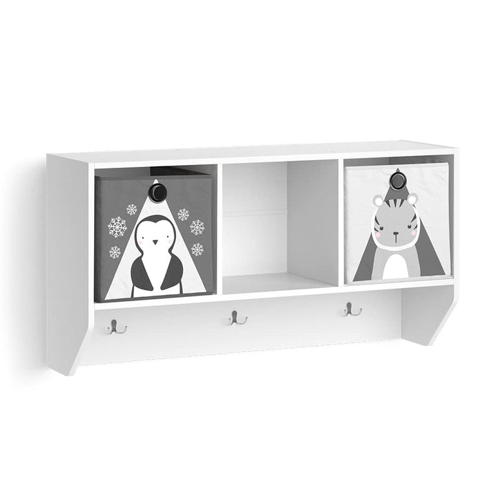 Vicco Wandregal für das Kinderzimmer Luigi, Weiss, 107 x 56 cm mit 2 Faltboxen Opt.1 Regal 107x56 cm