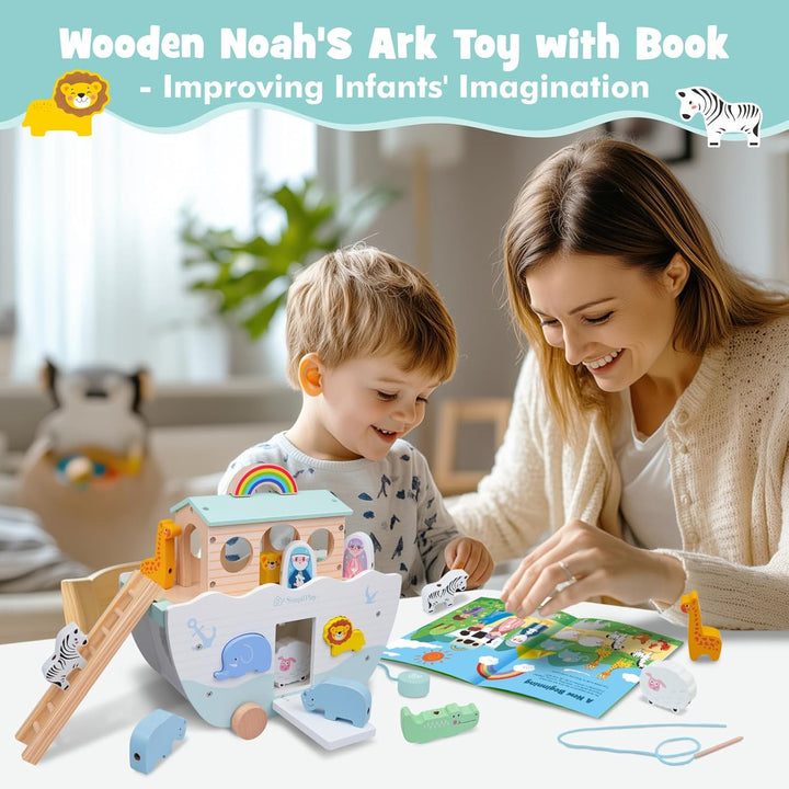 SIMPLIPLAY Holzspielzeug Arche Noah – Montessori STEM Lernspielzeug für Kleinkinder mit Geschichtenb