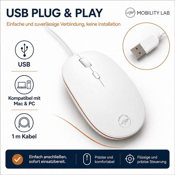 Mobility Lab ML301884 Wired Optische Maus 1600 DPI für Mac und PC-weiss, wired