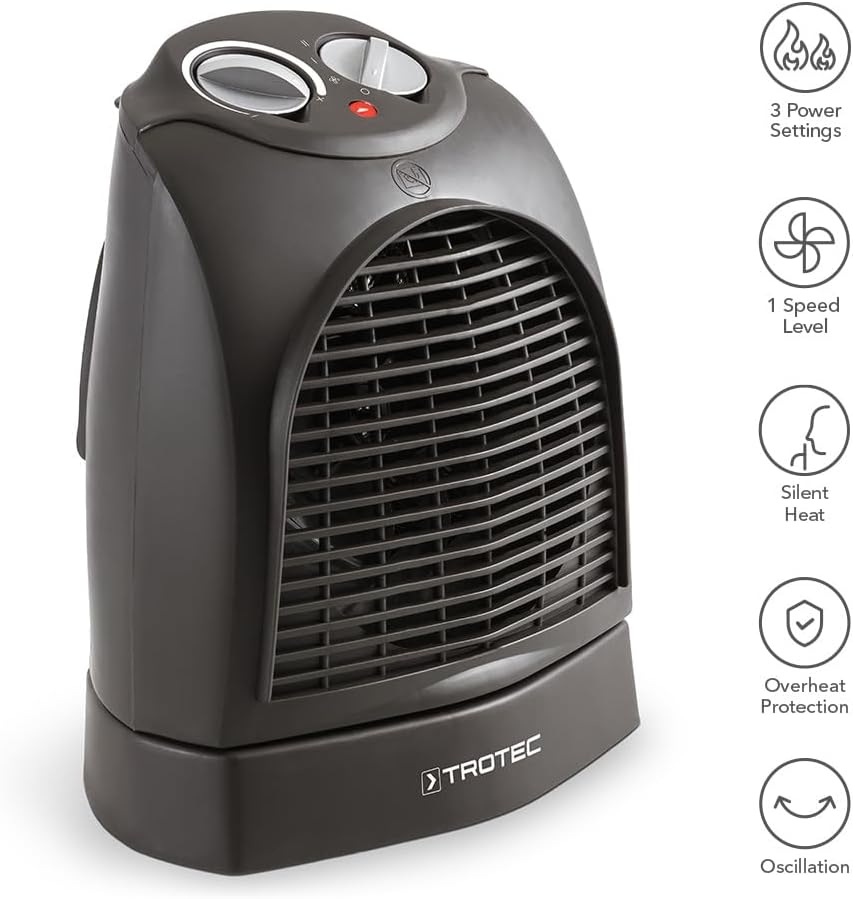 TROTEC Heizlüfter energiesparend TFH 22 E - Heizleistung 1000 W / 2000 W – elektrische Heizung, mit