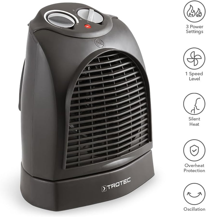 TROTEC Heizlüfter energiesparend TFH 22 E - Heizleistung 1000 W / 2000 W – elektrische Heizung, mit