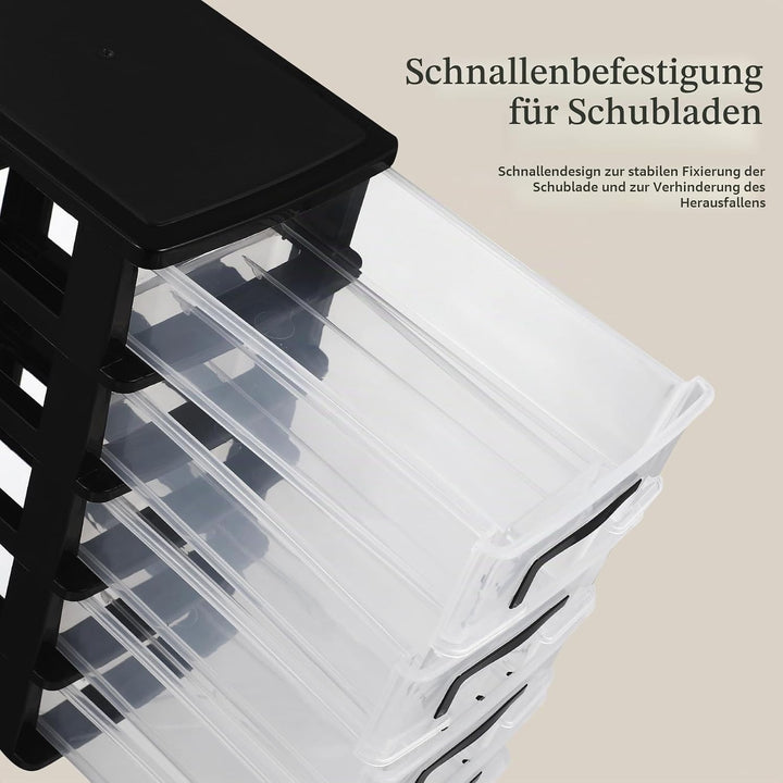 YARNOW Schubladenbox Schubladencontainer Organizer schwarz 5 Schubladen Kunststoff Aufbewahrungsbehä