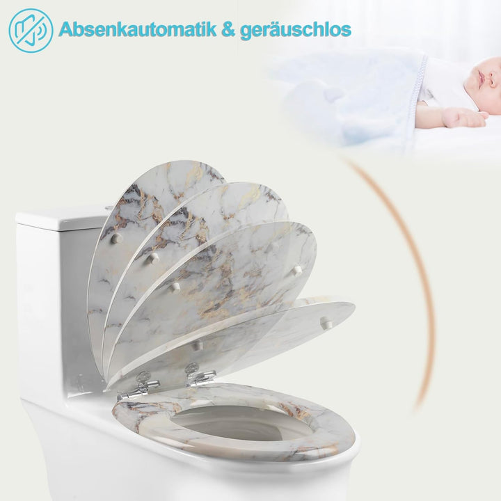 eSituro Toilettendeckel mit Absenkautomatik Holz, WC Sitz mit Quick-Release-Funktion für leichte Rei