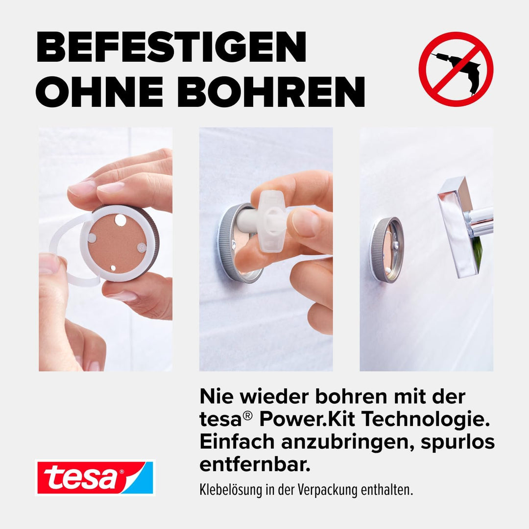 tesa EKKRO Toilettenpapierhalter, verchromt - WC-Rollenhalter zur Wandbefestigung ohne Bohren, inkl.