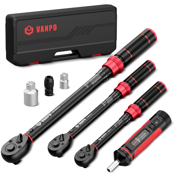 VANPO Drehmomentschlüssel 1/4 3/8 1/2, 7 Teilig Set 1-25Nm 5-60Nm 20-220Nm | Torque Wrench Set mit D