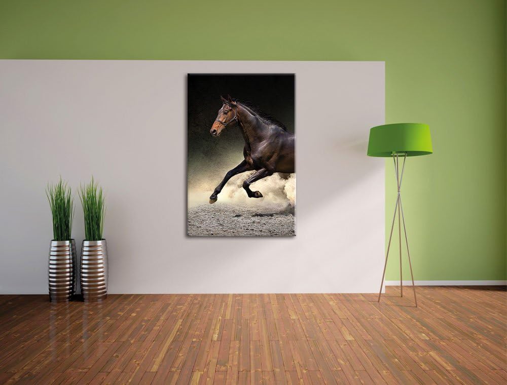 Dark Schwarzer Hengst, Format: 100x70 auf Leinwand, XXL riesige Bilder fertig gerahmt mit Keilrahmen