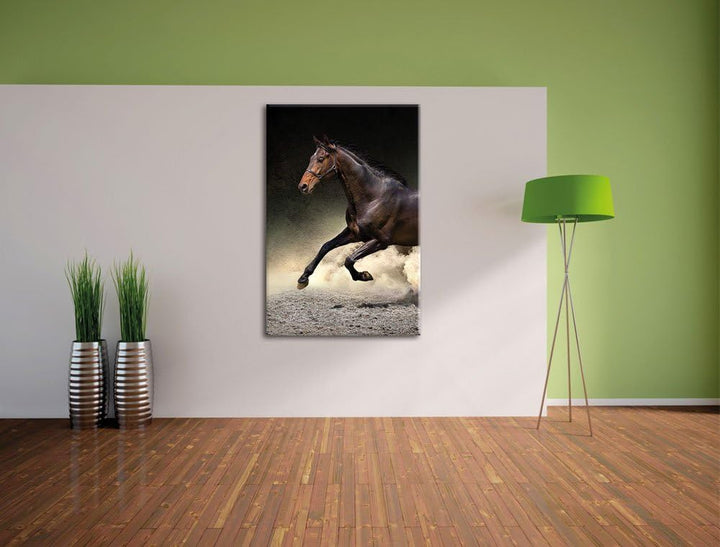 Dark Schwarzer Hengst, Format: 100x70 auf Leinwand, XXL riesige Bilder fertig gerahmt mit Keilrahmen
