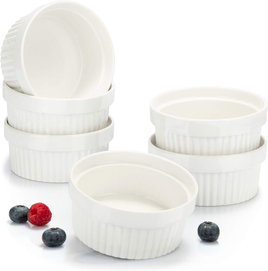 COM-FOUR® 6x Soufflé Förmchen Ø 11 cm - je 270 ml - Creme Brulee Schälchen aus Keramik - Ofenfeste F