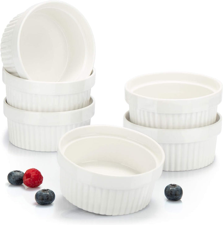 COM-FOUR® 6x Soufflé Förmchen Ø 11 cm - je 270 ml - Creme Brulee Schälchen aus Keramik - Ofenfeste F