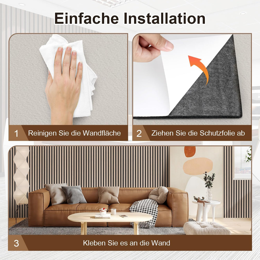Akustikpaneele Selbstklebend Holz 1,44㎡ - 2 Stück 120x60cm,Paneele Wand 3D Schalldämmung Echoreduzie