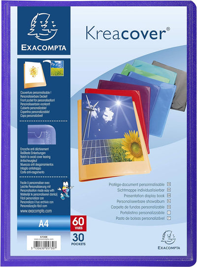 Exacompta 5730E 12er Pack Sichtmappe KeaCover aus Kunststoff DIN A4 mit 30 Klarsichthüllen, 60 Sicht