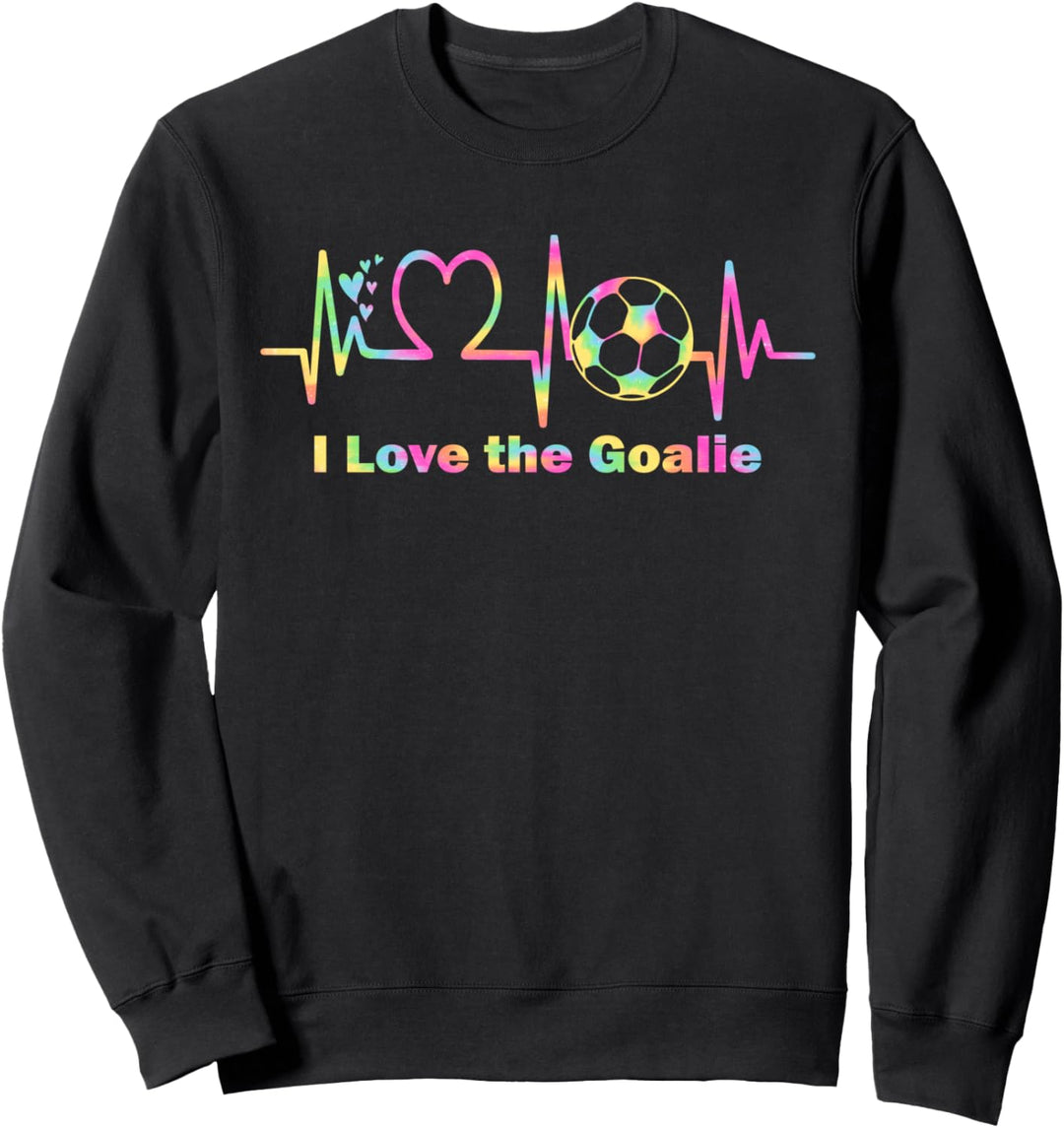 I Love the Goalie Soccer Torwart, Herzschlag, Batikfärbung, Fussball Sweatshirt