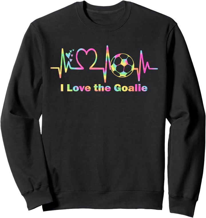 I Love the Goalie Soccer Torwart, Herzschlag, Batikfärbung, Fussball Sweatshirt