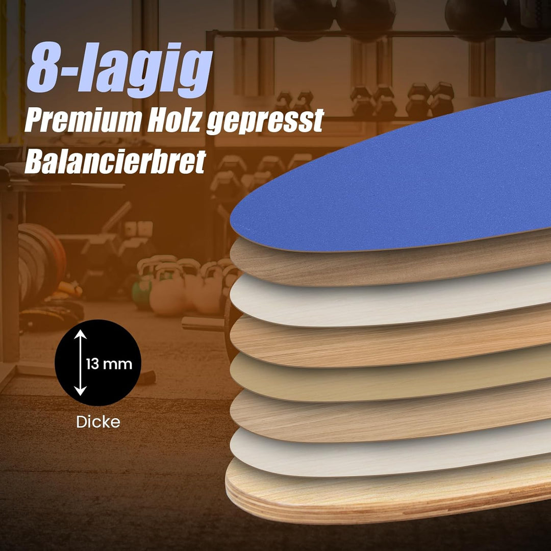 GYMAX Balance Board aus Holz, 15 mm BalanceBoard mit 10mm Korkrolle & rutschfeste Matte aus Filz, In