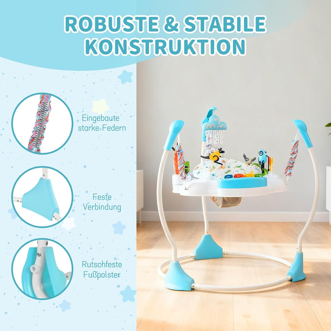 DREAMADE Stationäres Aktivitätscenter, Tierwelt-Jumperoo mit abnehmbarem Fusspolster, 360°-Drehsitz,