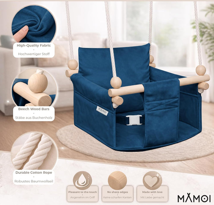 MAMOI® Babyschaukel, Baby schaukel Indoor, Kinderschaukel aus Holz, Holzschaukel für Kinder, Schauke